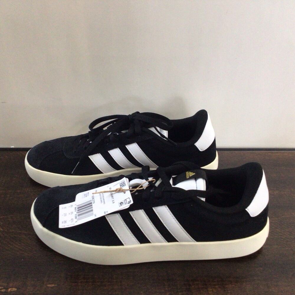 Adidas Womens VL Court 3 Sneaker Black White Gold Metallic Size 8 Casual Shoe